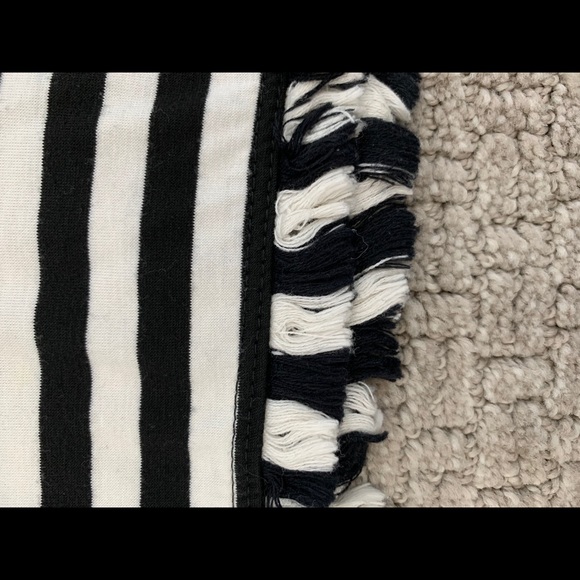 Black + White Striped Top w/Fringe Hem - Picture 2 of 4